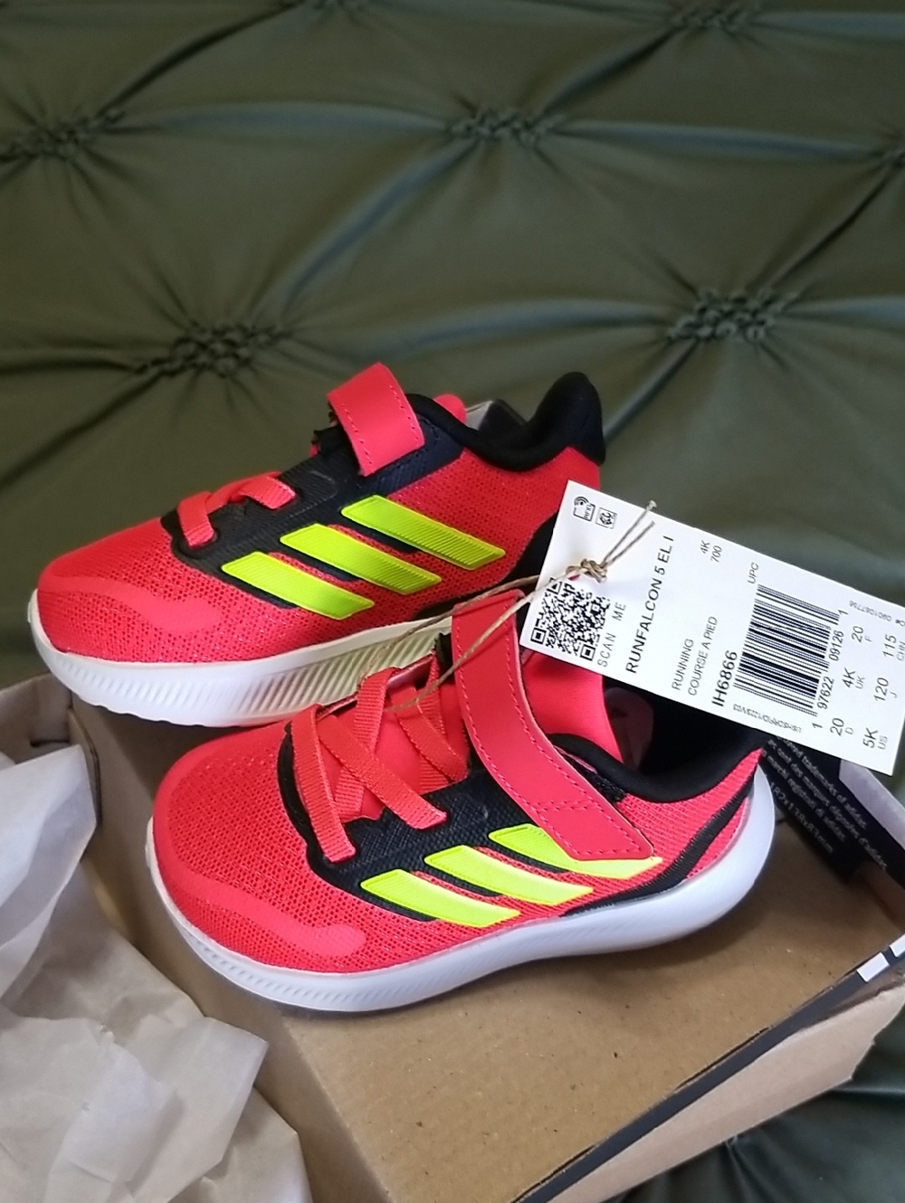 adidas Kids Neon Red & Yellow Hook-and-Loop Sneakers